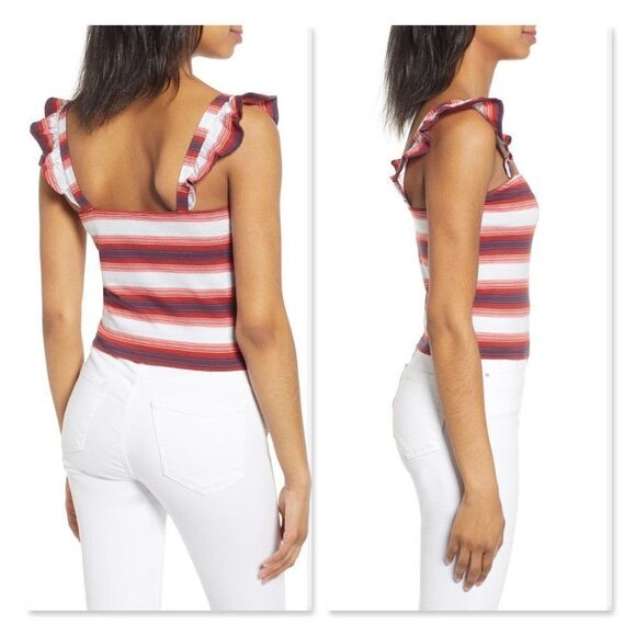 BP. Stripe Ruffle Strap Crop Tank sz 1X - Picture 2 of 12